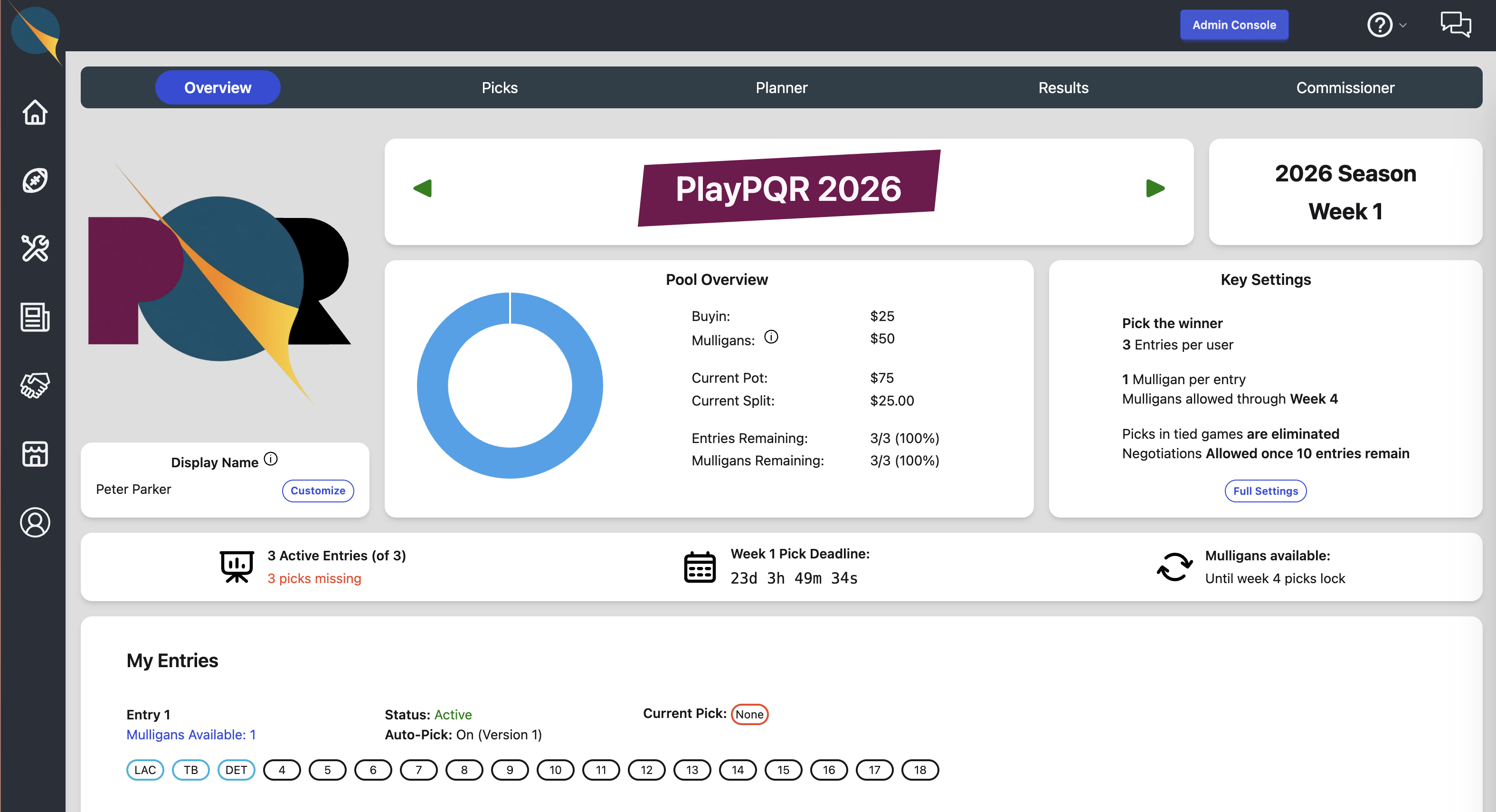Screenshot of pool home page